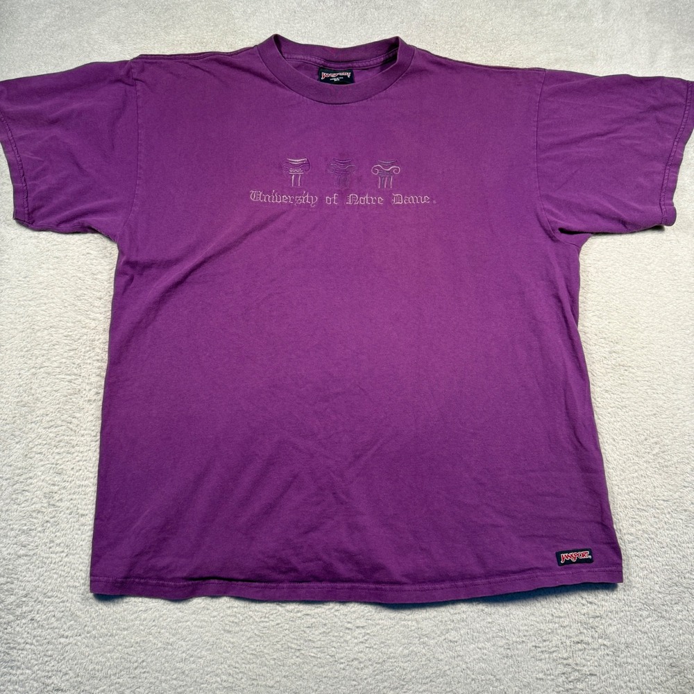 Vintage JanSport University of Notre Dame‎ Purple Embroidered Tee made in USA XL